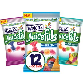 Welch's Juicefuls Juicy Fruit Snacks, Mixed Fruit, Berry Blast & Island Splash Fruit Gushers Variety Pack, Gluten Free, 4 oz Sharing Size Bags (Pack of 12)