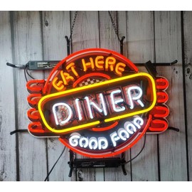 Hvkeer Neon Signs Beer Bar Club Bedroom Eat Here Diner Good Food Glass Neon Signs for Office Hotel Pub Cafe Neon Light Art Wall Lights 24 X 20 Inches With Jet Printing HD Printing Board