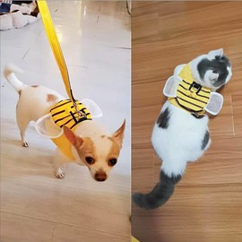 MERCRI Bee Shaped Small Dog Harness and Leash Set Yellow Puppy Walking Vest with Snack Bag Cute Vest Harness with Wing for Cats Rabbits Small Dogs (A, Small)