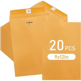 20 Pcs 9 x 12 Inch Manilla Envelopes,Kraft Envelopes with Clasp Closure and Gummed Seal for Office Document School Business Home
