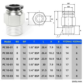 TAILONZ PNEUMATIC Copper Male Straight 8mm Tube OD x 3/8 BSP Push to Connect Fittings PC8-03 (Pack of 2)