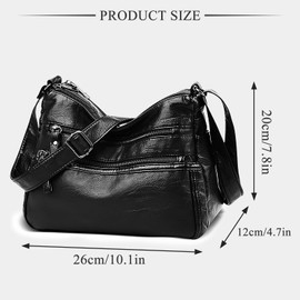 FuninCrea Women's Large Shoulder Bag with 5 Zip Pockets, Crossbody Bag, Women's PU Leather Shoulder Bag, Women's Handbag with Adjustable Shoulder Strap for Shopping, Travel, brown