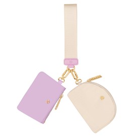 Hovmwey Keychain Wallet, Detachable Dual Pouch Wristlet Wallets for Women Men, Portable Mini Zip Around Small Wallet Coin Purse (Purple+White)