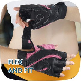 TAVIALO Fitness Gloves for Women Training Gloves Size S (13-16 cm) Colour Pink/Black Double Reinforced Palm and Back with Leather