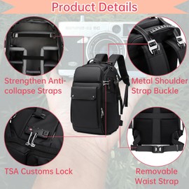 INFINATEZ Camera Backpack Large, Waterproof Camera Bag for Mirrorless and DSLR with TSA Lock,Quick Access,17-Inch Laptop Compartment, Adjustable Straps - Fits Camera Stabilizer,Drone, Black