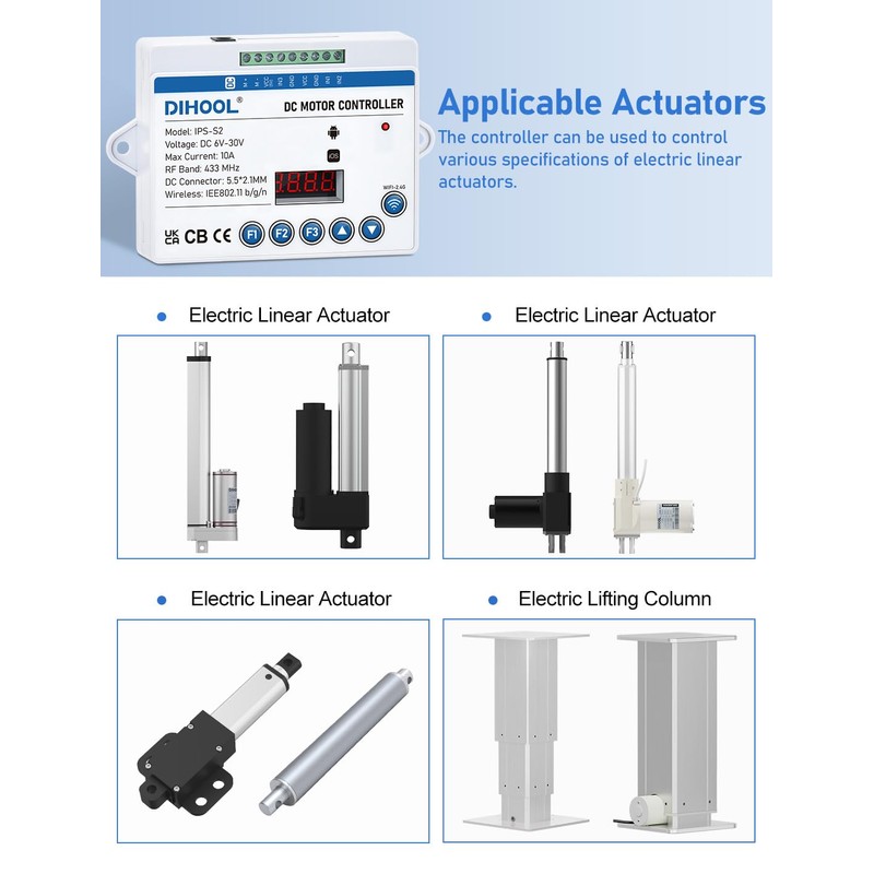 DIHOOL Electric Linear Actuator Controller with Current Limit, WiFi and