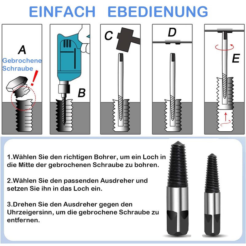 KEWAYO Professional Screw Extractor Set [8 Pieces Made of HSS