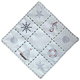 Raebel Tablecloth Table Runner Table Cloth Maritime Embroidery Wool White with Colourful Embroidery 40 x 40 cm Set of 1