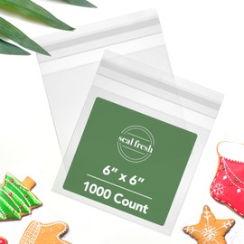 Seal Fresh Self Sealing Cellophane Bags - 6" x 6" (1000 Count) - Clear Plastic Resealable Cello Bag - Cellophane Treat Bags, Cookie Bags for Packaging, Candy bags, Cello Bags, Pastry Bags