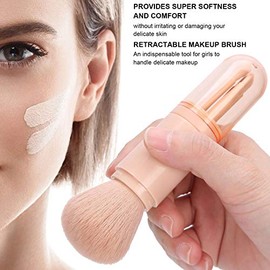 Brochas para Maquillaje - Juego de Brochas de Maquillaje, Brocha para Quitar el Polvo de Uñas, Portátil Retráctil con Tapa, Cepillo de Cerdas de Fibra para Sombra de Ojos, Base, Rubor, Paquete de 4(Rosa)