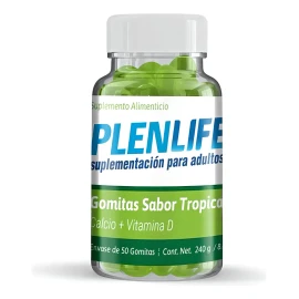 🦴🌴 Plenlife | Gomitas de Calcio + Vitamina D, Sabor Tropical, 50 piezas (240 g) 💖✨