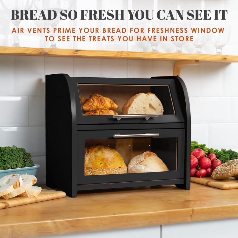 Arise Stylish Bamboo Bread Box for Kitchen Countertop, Extra Large