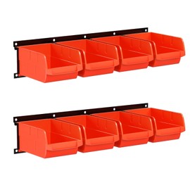 NBGYTECH Garage Storage Rack with 8 Bin Wall Mounted Parts Storage Bin 2 Rails Hardware Organizers for Workshop Garage Shop (Orange)