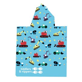 tiddlers & nippers Kids Patterned/Plain Microfibre Hooded Towel/Poncho | Super Absorbent Microfiber & Quick Drying | Ideal For Beach, Pool, Holidays & Travel (Diggers & Lorries, 18m-5 Years)