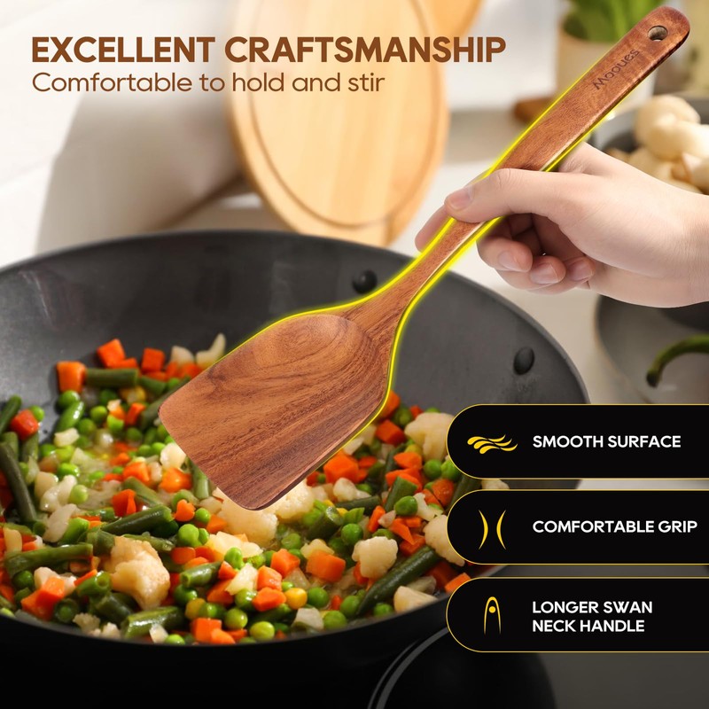 Wooden Spoons for Cooking, 10PCS Teak Wood Cookware Utensil Set