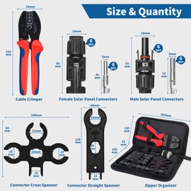 Elecoutek Solar Crimping Tool Set for 2.5 4 6 mm² Solar Panel Solar Cable, 6 Pairs Male Female Solar Plugs, 2 x Wrenches, 1 x Crimper Crimping Tool for Solar System Photovoltaic
