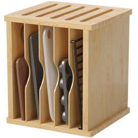 tonchean 6 Tier Wooden Tray Dividers for Cabinets, Kitchen Vertical Divider Organizer, Baking Tray Organizer for Storing Baking Sheets, Pans and Cutting Boards, 13.1" W x 16.6" H x 12.4" D