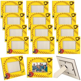 Aneco 12 Pieces Softball Picture Frame 8 x 10 Inch Softball Pattern Photo Frames Softball Wooden Photo Frame Display 4 x 6 Inch Photos for Tabletop Home Hotel Office Decor for Sports Theme Party Gifts