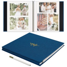 Remowith Self Adhesive Photo Album, Navy Blue Scrapbook Album with DIY 40 Blank Pages, Wedding Photo Album with A Metallic Pen for 4x6 5x7 2x3 Pictures, 10.6"x11"