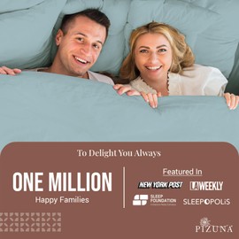 Pizuna Pure 100% Cotton Sheets King Size, Luxurious 400 Thread Count Long Staple Cotton Sateen Sheets King with 15" Deep Pocket (Combed Baby Blue Cotton Sheets King)