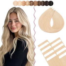 14 Inch SEGO 10 PCS Tape Hair Extensions Real Human Hair Thin Type [#70 Bleach White] Seamless Skin Weft Remy Hair Extension (10g)