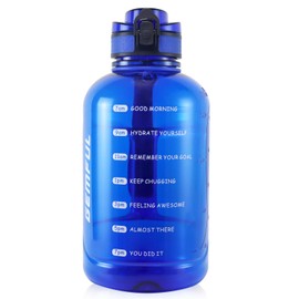 GEMFUL 2L Half Gallon Water Bottle with Time & Handle Leakproof BPA Free for Sports Gym Outdoors (Royal Blue)