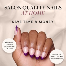 Glamnetic Press On Nails - Plum | Semi-Transparent Dark Purple French Tip Short Almond Fake Nails in a Glossy Finish, Salon Quality | 15 Sizes - 30 Nail Kit