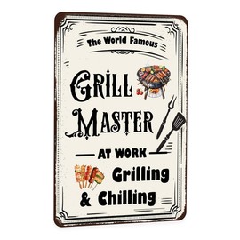 Vintage Metal Sign Grill Barbecue Tin Sign Wall Art BBQ Decor for BBQ Zone Home Kitchen Yard Farmhouse Party Patio Deck Backyard Wall Decor Plaque 8x12 Inch 8x12 inch