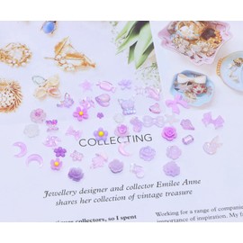 Resin Nail Charm Penta Angel 120Pcs 3D Mixed Mini Butterfly Rose Flower Heart Moon Bow Shaped Nail Art Beads Rhinestones Studs for Nail DIY Decoration Craft Making (Purple)