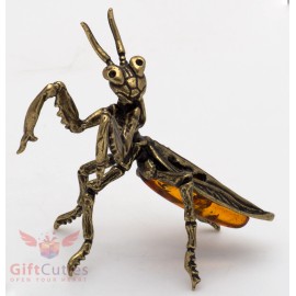 Solid Brass Amber Figurine of Praying Mantis Insect Totem talisman IronWork