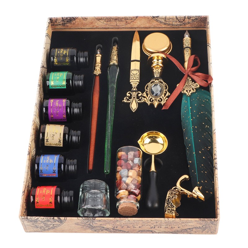 Feather Pen Set European Style British Retro Lacquer Stamp Dipped