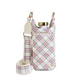 WanderFull Original HydroBag Fits Up to 32 oz Water Bottle Holder with Strap - Hands-Free Crossbody Water Bottle Carrier Bag with Phone Pocket, Tumbler Bag - Plaid Pink & Green, Plaid Pink and Green