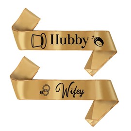 BroSash Bachelorette & Bachelor Party Sash - "Wifey" & "Hubby" Groom, Bride to Be Supplies 2 pcs set Best Wedding Gifts Bridal Shower Decorations Engagement Favors Miss to Mrs. Gift Kit Just Married
