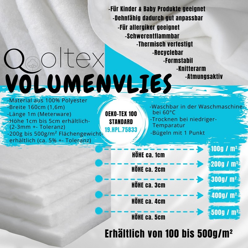 Qooltex Volume Fleece 500 g/m² Upholstery Wadding - 160 cm