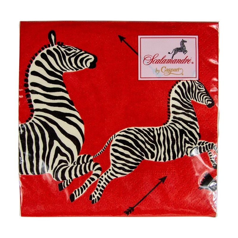 Caspari Zebras Paper Cocktail Napkins in Red - Four Packs