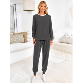 MASCOMODA 2025 Lounge Sets for Women Fall 2 Piece Outfits Tracksuit Jogger Set Long Sleeve Tops and Long Pants with Pockets(Dark Grey,X-Large)