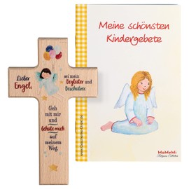 MaMeMi Kinder- Holzkreuz: 'Regenbogen-Engel' 15 cm zur Geburt, Taufe oder Kommunion