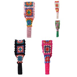 Mrotrida Women's Floral Crochet Headband Pastoral Style Knitted Hair Bandanas Elastic Crochet Headscarf