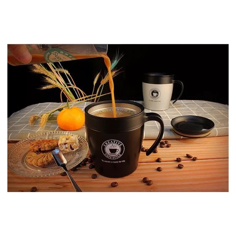 Vaso Taza Térmica Acero Inoxidable Con Tapa Taza Clásica Duradera