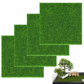 4PCS fake grass sheets - 15 x 15 cm plastic grass mats - realistic garden lawn - perfect for model, toy farm, miniature garden, and dollhouse decoration - creating a beautiful faux grass landscape