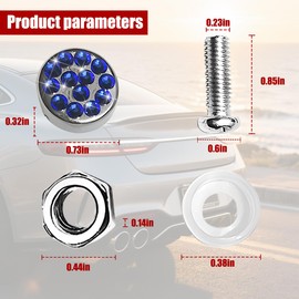 Norkmdi 4PCS Bling Car License Plate Frame Screw Caps, Anti-Theft Crystal Rhinestone Vehicle License Plate Fastener Bolt Cover Washer Kit, Glitter Auto Exterior Accessories, Universal Fit (Blue)