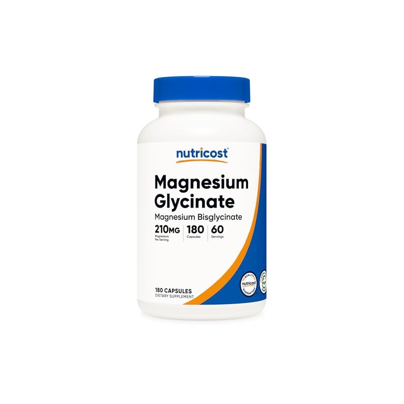 Nutricost Magnesium Glycinate Capsules (180 Capsules, 210 mg Per Serving)