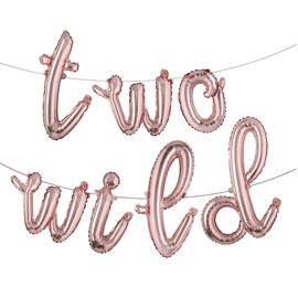 16 inch Multicolor Two Wild Balloons Banner for Boys Girls 2nd Birthday Jungle Safari Theme baby shower Party Supplies Decorations (L TWO WILD Rose Gold)