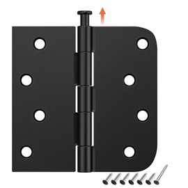 HOSOM 6 Pack Black Exterior Door Hinges 4 Inch, 5/8" Radius, Removable Pin, Perfect for Heavy-Duty Front & Back Door, Antirust & No Squeaks