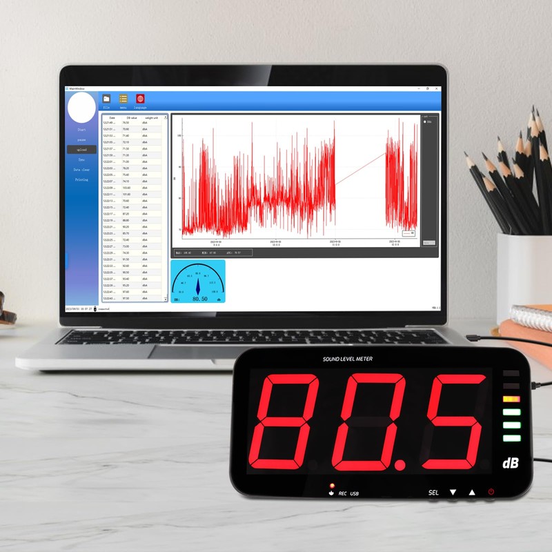 Decibel Meter Sound Level Meter with Data Logging, 13" Large