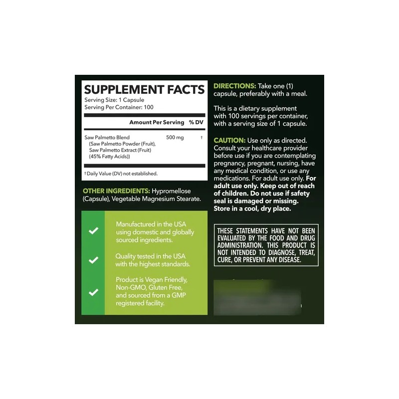 Havasu Nutrition Saw Palmetto 500mg 100 Cápsulas Vegan