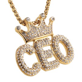 AsAlways Men's CEO Rock Hip Hop Punk Motorcycle Series 18K Heavy Metal Necklace Pendant Jewelry Gift (Gold)