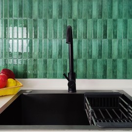 Alwayspon 10 Sheets 3D Peel and Stick PVC Backsplash Tiles, 10"x10" Self-Adhesive Wall Tile Stickers Stick on Subway Tiles for Kitchen Bathroom, Dark Green
