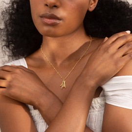 MEVECCO Love Charm Pendant Necklace for Women, 18K Gold Plated Cubic Zirconia Dainty Everyday Jewelry