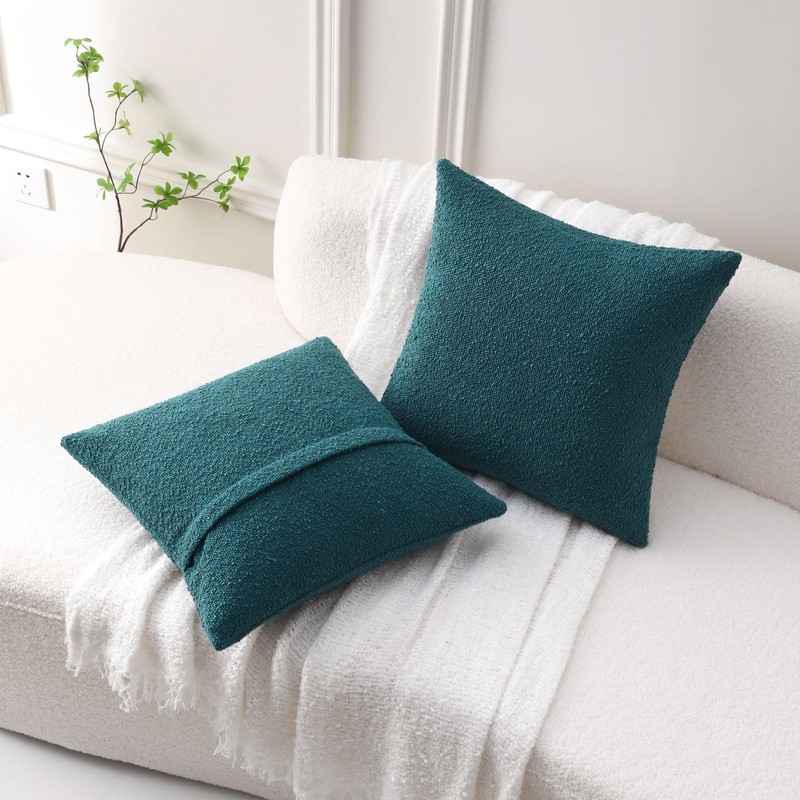 FUTEI Pack of 2 Teal Green Boucle Accent Decorative Throw